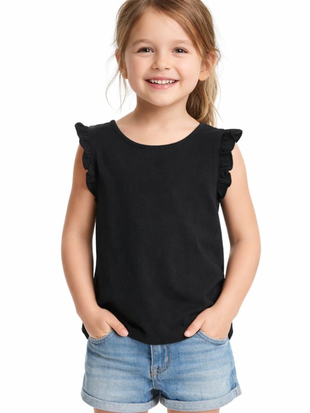 H&M Girls Flutter Sleeve Tee Top Black Size 5T (6)